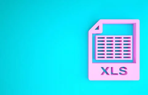 Pink XLS file document. Download xls button icon isolated on blue background. Stock Illustration