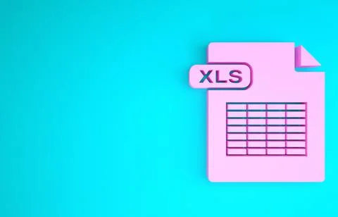 Pink XLS file document. Download xls button icon isolated on blue background. Stock Illustration