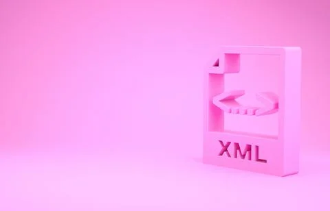 Pink XML file document. Download xml button icon isolated on pink background. Stock Illustration