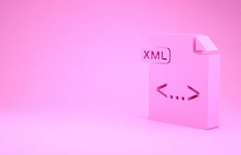Pink XML file document. Download xml button icon isolated on pink background. Illustrazione stock
