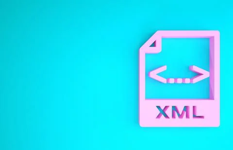 Pink XML file document. Download xml button icon isolated on blue background. Stock Illustration