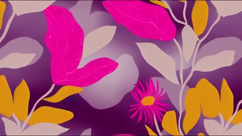 Pink yellow and grey 2d illustrated flowers with leaves animation Stock Footage 220114482