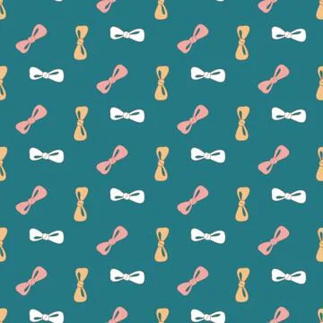 Pink yellow bow on emerald background, cute girly seamless pattern for textil Stock Illustration