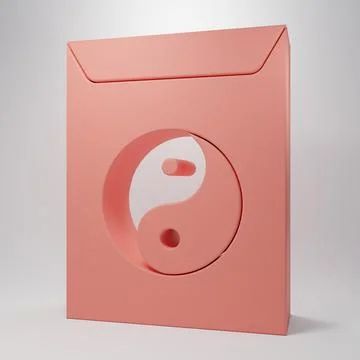 Pink Yin Yang and envelope icon isolated on pink background. Symbol of harm.. Stock Illustration