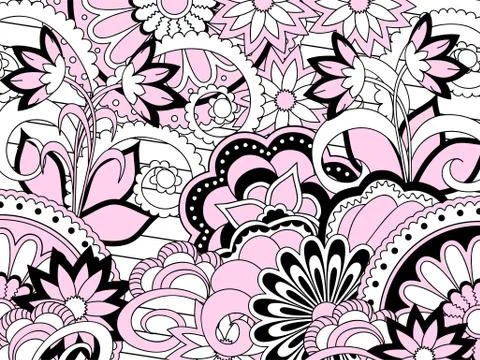 Pink zen pattern with flowers and mandalas Stock Illustration