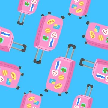 Pinks traveler's suitcase seamless pattern in cartoon flat style Stock Illustration