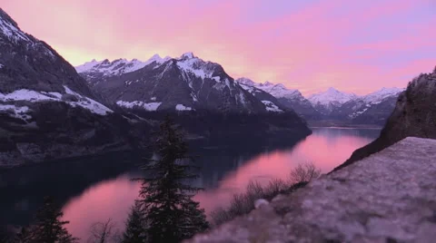PinkSunrise Vierwaldstaetter See (timelapse) Stock Footage 59140484
