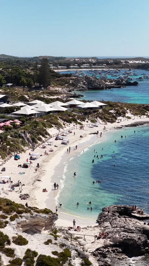 Pinky Beach And Bathurst Point From Above, Rottnest Island - Vertical Video stock 347179760