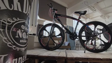 Pinnacle of Cycling Performance: A Studio's Textured Backdrop Stock Footage 257762610