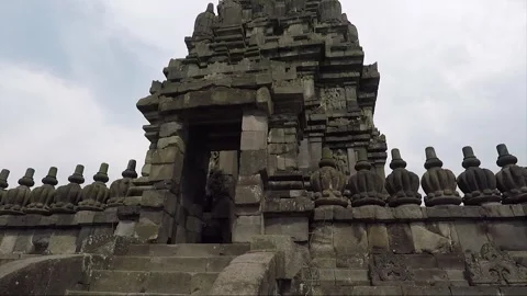 Pinnacles and Bas reliefs of Garuda Temple, Prambanan Complex, Java, Indonesia Stock Footage 251420720