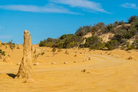 The Pinnacles are limestone formations within Nambung National Park, near t.. Foto stock