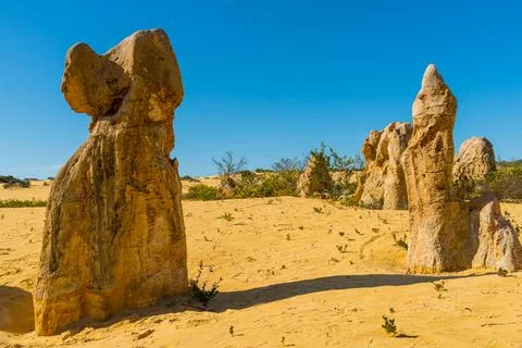 The Pinnacles are limestone formations within Nambung National Park, near t.. Stock Photos