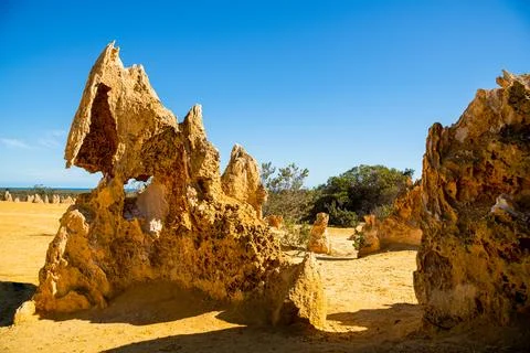 The Pinnacles are limestone formations within Nambung National Park, near t.. Stock Photos