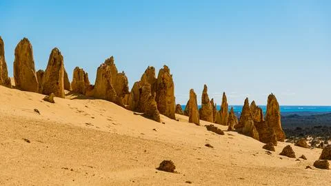 The Pinnacles are limestone formations within Nambung National Park, near t.. Stock Photos