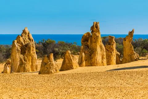The Pinnacles are limestone formations within Nambung National Park, near t.. Stock Photos