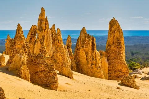 The Pinnacles are limestone formations within Nambung National Park, near t.. Stock Photos
