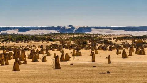 The Pinnacles are limestone formations within Nambung National Park, near t.. Stock Photos