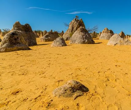 The Pinnacles are limestone formations within Nambung National Park, near t.. Stock Photos