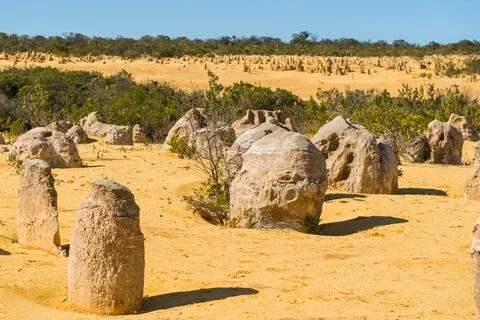 The Pinnacles are limestone formations within Nambung National Park, near t.. Stock Photos