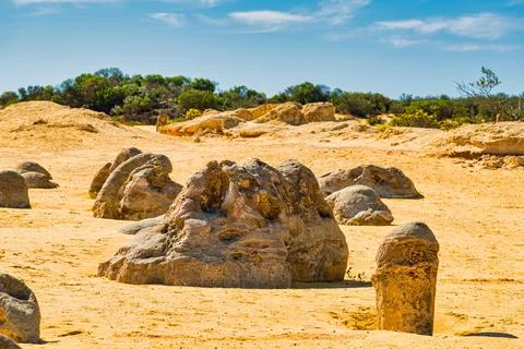 The Pinnacles are limestone formations within Nambung National Park, near t.. Stock Photos