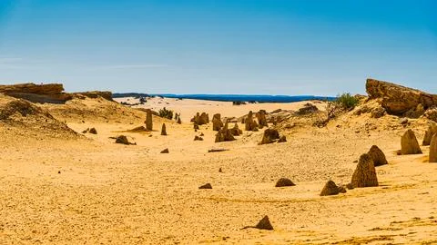 The Pinnacles are limestone formations within Nambung National Park, near t.. Stock Photos