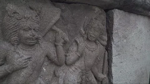 Pinnacles, Bas relief on the terrace wall, Vishnu Temple, Prambanan, Indonesia Stock Footage 250226466