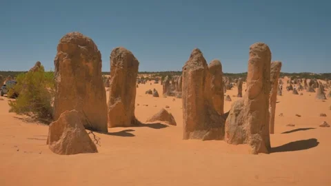 Pinnacles Desert Rock Formations in Arid Landscape Stock Footage 315993728