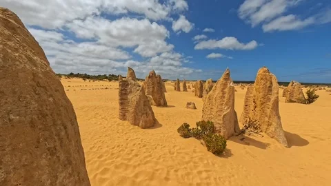 The Pinnacles Desert Stone Spires Rise From Sand, Nambung, Western Australia. Video stock 332621992