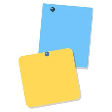 Pinned blue yellow memo pad vector illustration isolated on white background Stock Illustration