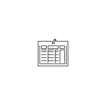 Pinned document with multiple content sections line art vector icon Illustrazione stock