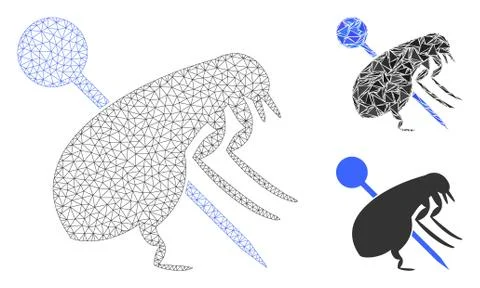 Pinned Flea Vector Mesh Carcass Model and Triangle Mosaic Icon Stock Illustration