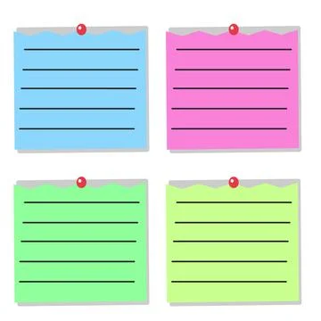 Pinned lined note sheets vector illustration isolated on white background Illustrazione stock