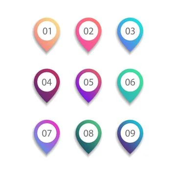 Pinpoint bullet point set on white background. Colorful gradient markers with 스톡 일러스트