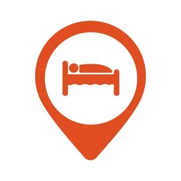Pinpoint hotel accommodation, map point isolated icon with person in bed symbol Stock Illustration