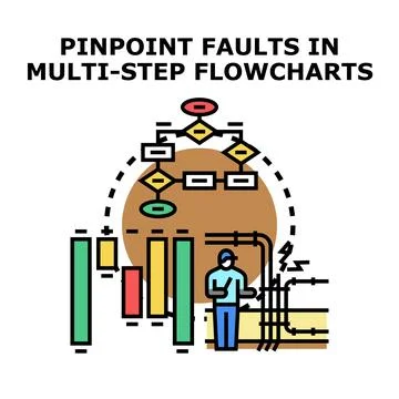 Pinpointing faults in multi step flowcharts diagram 스톡 일러스트