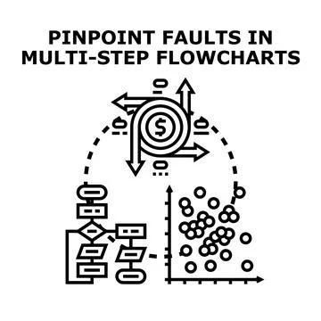 Pinpointing faults in multi step flowcharts and business processes Stock Illustration