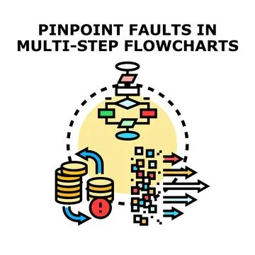 Pinpointing faults in multi step flowcharts Stock Illustration
