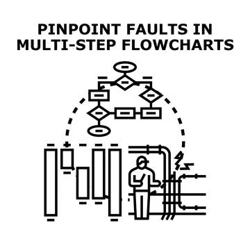 Pinpointing faults in multi step flowcharts diagram Stock Illustration
