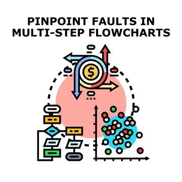 Pinpointing faults in multi step flowcharts and business processes Stock Illustration