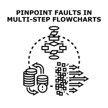 Pinpointing faults in multi step flowcharts Stock Illustration