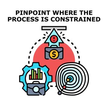 Pinpointing process constraint, analyzing business bottleneck, and achievin.. Stock Illustration