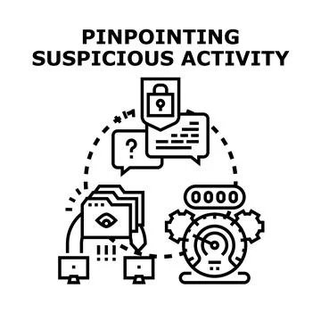 Pinpointing suspicious activity and cyber security threat detection Stock Illustration