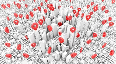 Pinpoints at business town Stock Illustration