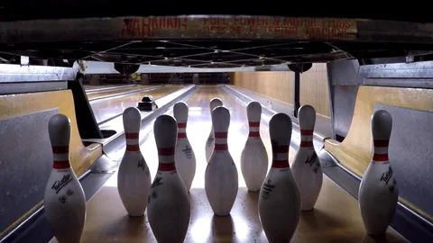 Pins being knocked down behind the scenes. Stock Footage 81762938
