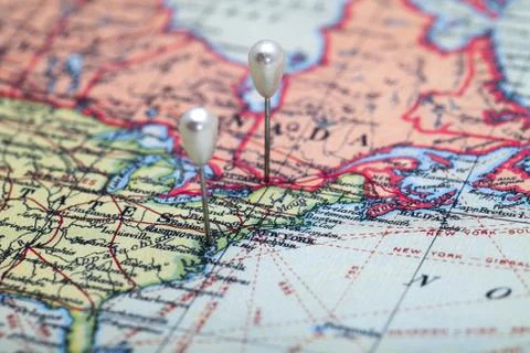 Pins in map Stock Photos