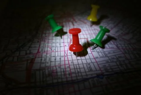 Pins in a map Stock Photos