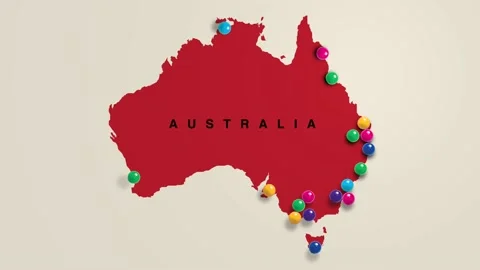 Pins In Map Showing Largest Cities In Australia Stock Footage 134382032