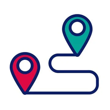 Pins pointers location distance line and fill style icon Stock Illustration