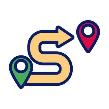 Pins pointers location distance line and fill style icon Stock Illustration