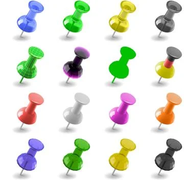 The pins of various colors on a white background Stock Illustration
